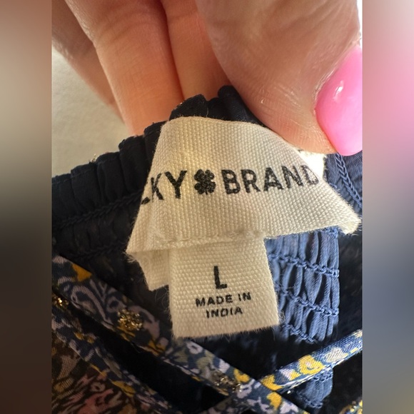 Lucky Brand Ruffle Floral Maxi Sundress Blue Brown w Gold  Size Large - Picture 10 of 16